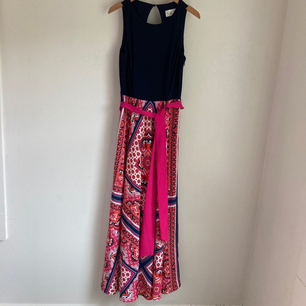 Eliza J Womens Navy Pink Paisley Medallion Sleeveless Maxi Dress
